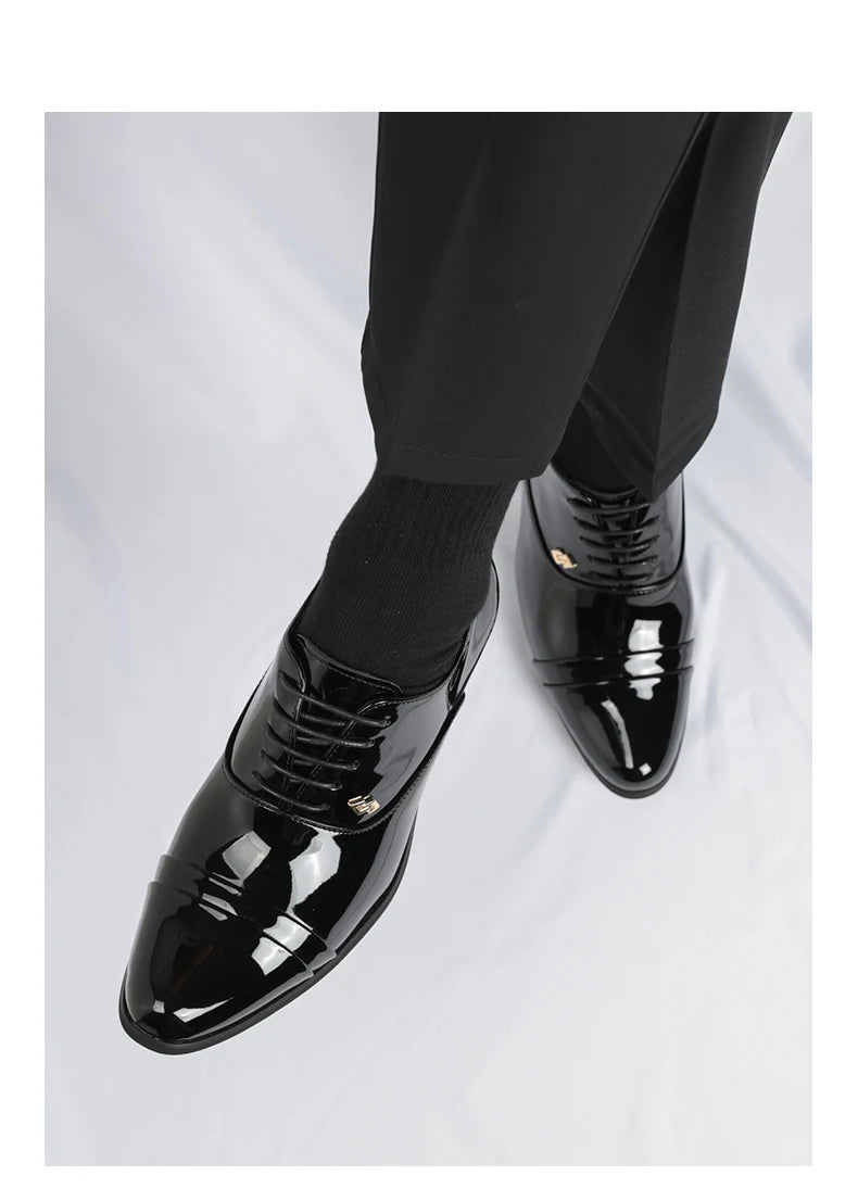 Premium Leather Men Shoes Slip On Loafers European Brand Business Casual Wedding Party Plaid Design Height Increasing