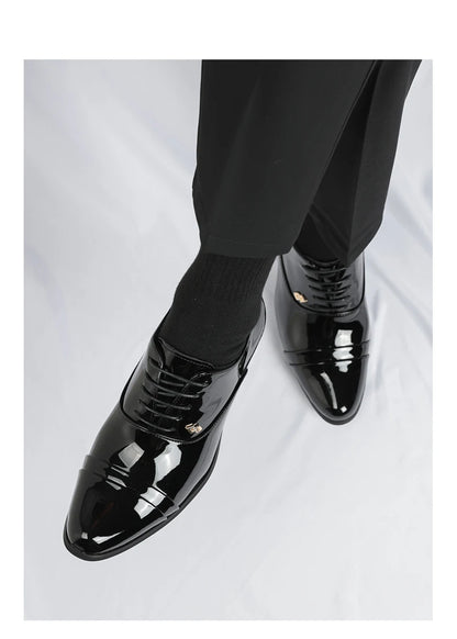 Premium Leather Men Shoes Slip On Loafers European Brand Business Casual Wedding Party Plaid Design Height Increasing