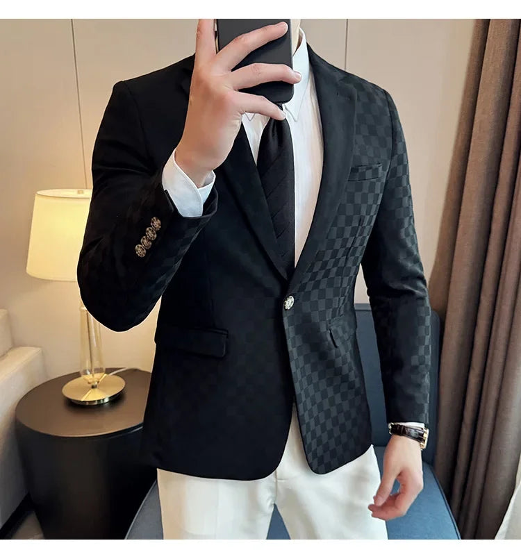 2025 Spring Plaid Blazers Coats 6 Color Fashion Luxury Business Slim Fit Social Suit Jacket Formal Wedding Prom Tuxedo 5XL-M