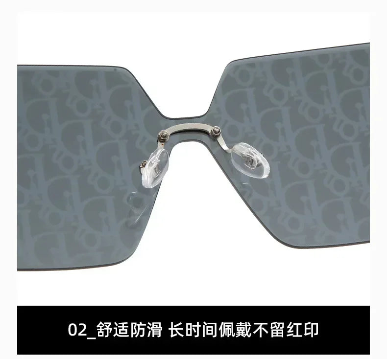New Fashion Rimless Sunglasses Women Large Frame One Piece Sun Glasses Ladies Luxury Letter Coated Eyewears Gafas De Sol UV400
