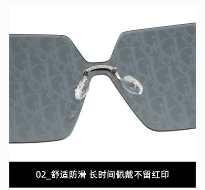 New Fashion Rimless Sunglasses Women Large Frame One Piece Sun Glasses Ladies Luxury Letter Coated Eyewears Gafas De Sol UV400