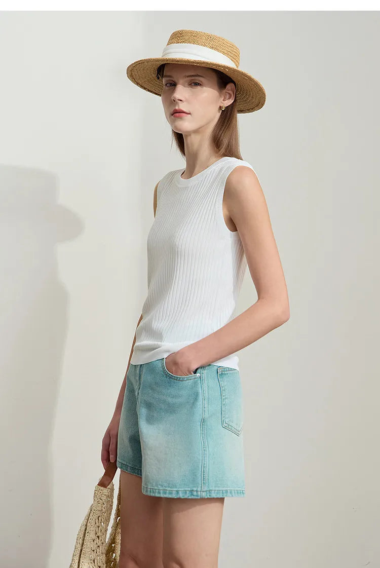 Women's Tank Top 2026 Summer New Straight Fit Sleeveless Solid Color Vest Versatile Basic Knitted Cami For Women 12622084