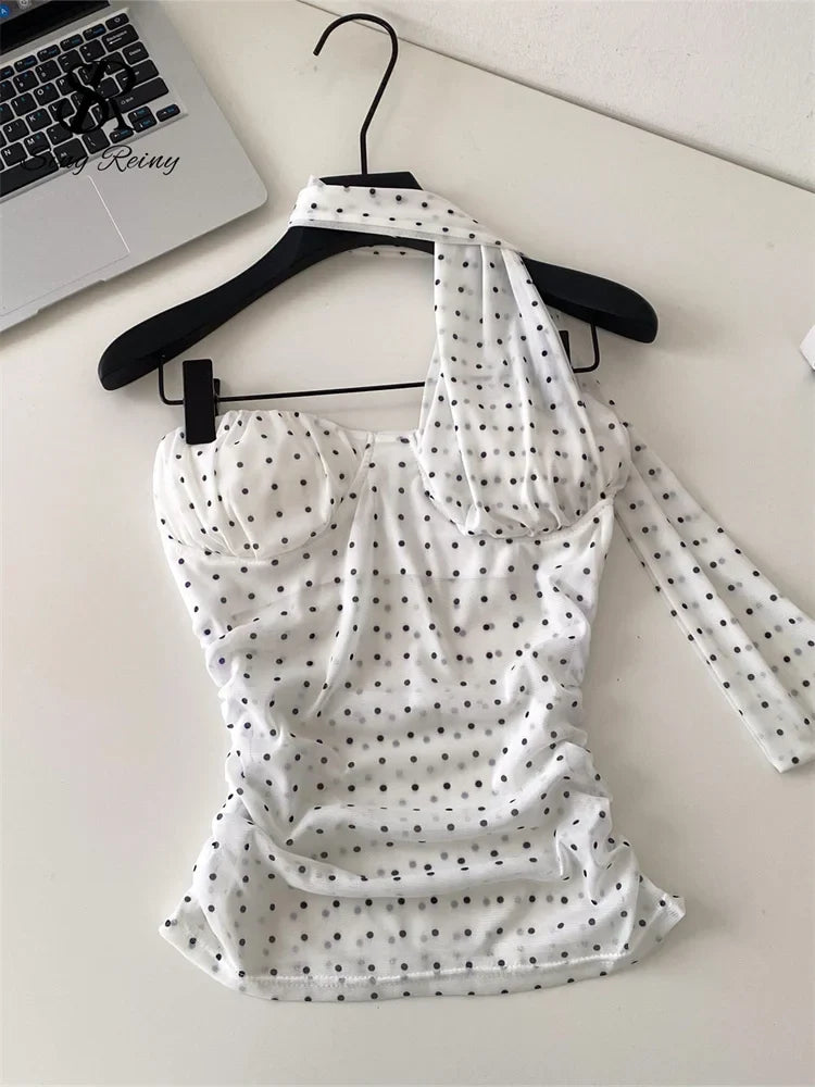 Polka Dot Holiday Top Women Strapless Backless Ribbons Sheer Spicy Girl Camisole 2026 Summer Mesh Hotsweet Sexy Camis