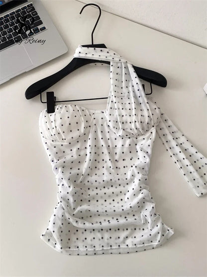 Polka Dot Holiday Top Women Strapless Backless Ribbons Sheer Spicy Girl Camisole 2026 Summer Mesh Hotsweet Sexy Camis