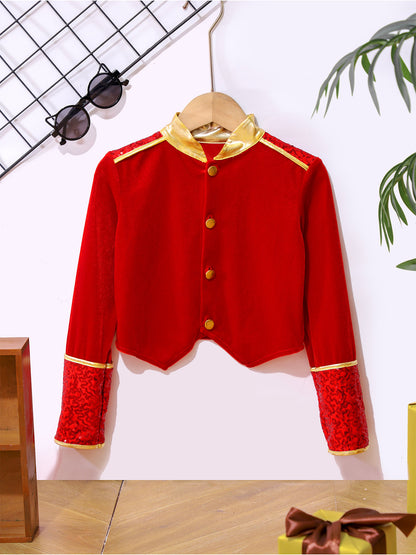 Kids Girls Boys Drum Major Costume Marching Band Uniform Ringleader Drummer Halloween Cosplay Performance Prince Costume