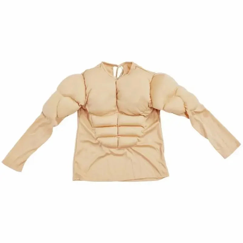 Superhero Muscle Costume Boy Cosplay Funny Fake Pectoral Muscles Halloween Vest Suits Boys Cosplay Chest Shirt Outfits Costume