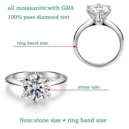 0.5-5CT Certified Moissanite Solitaire Ring for Women D Vvs1 Sparkling Wedding 925 Sterling Silver Lab Diamond Band GRA