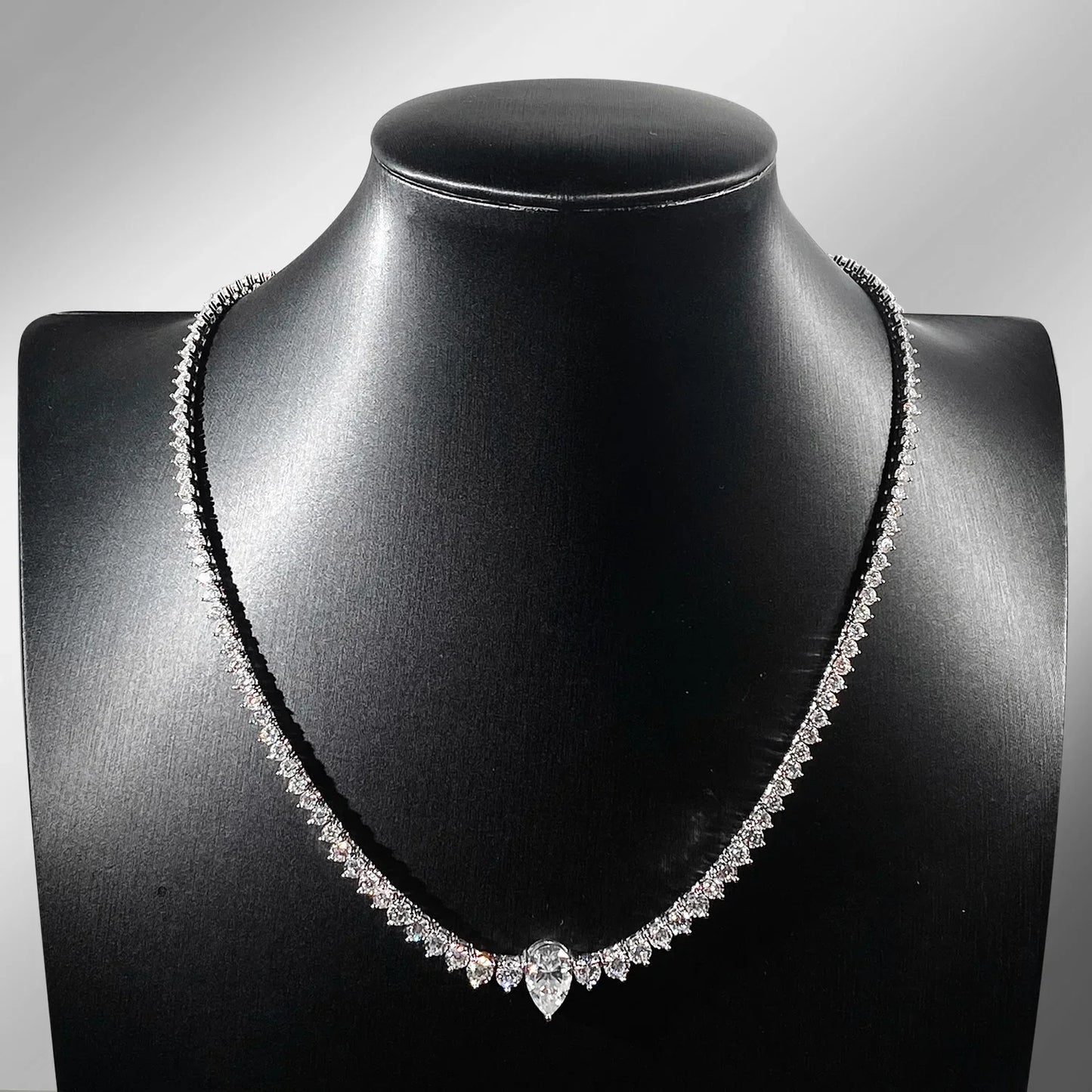 GRA Certified Moissanite Tennis Necklace with 4ct Pear Cut Pandent Solid 925 Silver Wedding Tennis Necklaces for Women