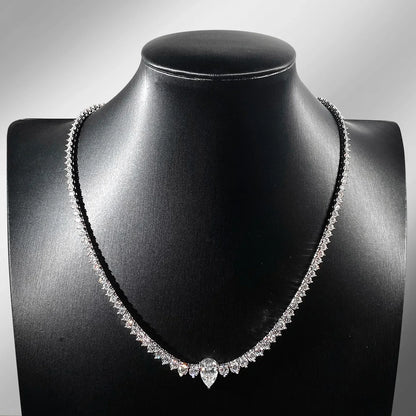 GRA Certified Moissanite Tennis Necklace with 4ct Pear Cut Pandent Solid 925 Silver Wedding Tennis Necklaces for Women
