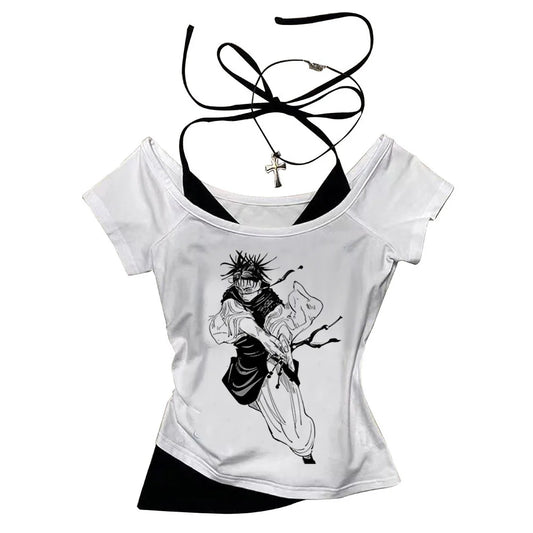 Choso crop top harajuku Grunge cute coquette y2k 2000s corset vintage  woman t-shirt