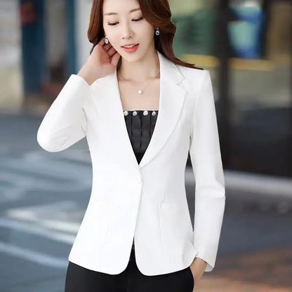 Korean Style Slim Fit Blazers for Women, Long Sleeve Casual Suits Jacket, Solid Color Black White Office Lady Suit Blazer M-3XL