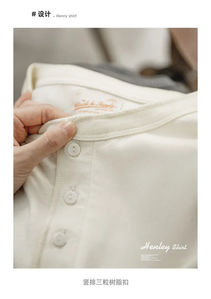 Cotton Men's Henry T-Shirts Soft Breathable Vintage Tops Tee Shirt Solid Casual Classic Buttons Shirt Hot Man Clothing