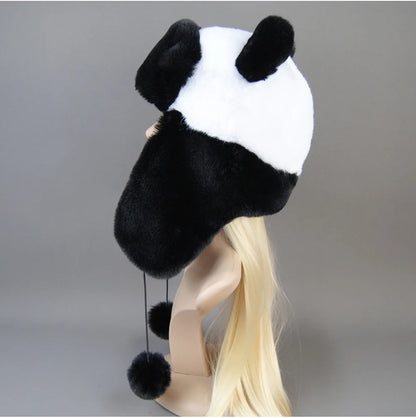 Hot Sale New Women False Rex  Rabbit False Fur Hat Winter Warm Fur Hat Black and White Panda Cute Color Artificial Hat