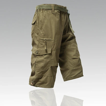 Men's Cargo Shorts 3/4 Casual Running Shorts Below Knee Elastic Waist Hiking Outdoor Jogging Fishing Shorts with a Belt