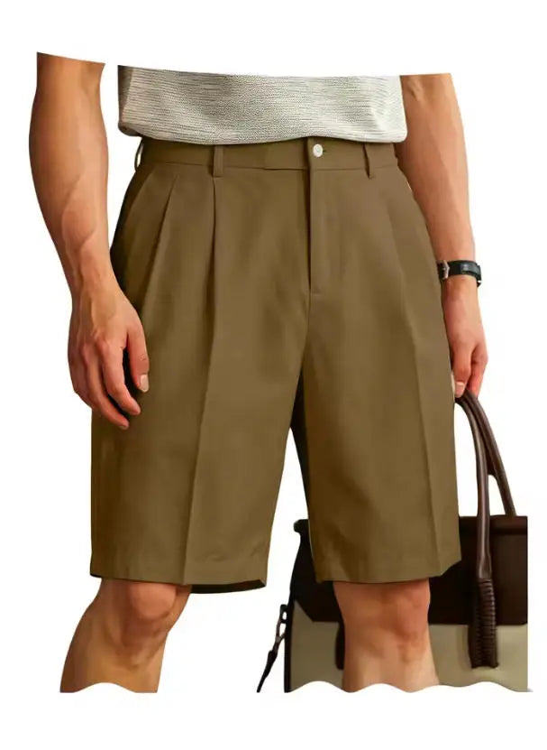 Men's Shorts Casual Pleated Dress Elastic Waist Multi Pockets Classic-Fit Golf Shorts for Men Cotton Summer Formal Shorts Sports