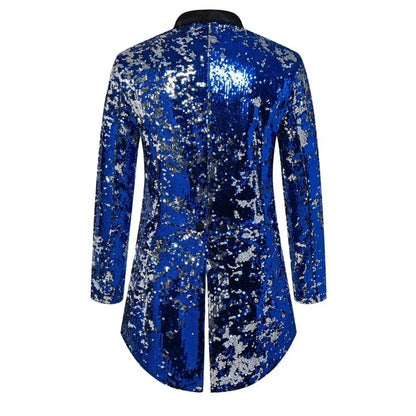 Red Men's Metallic Shiny Sequins Tuxedo, Performance,Party,Stage Performance Dress Coat,Fashion Long Cardigan Suit Jacket,S-XXL
