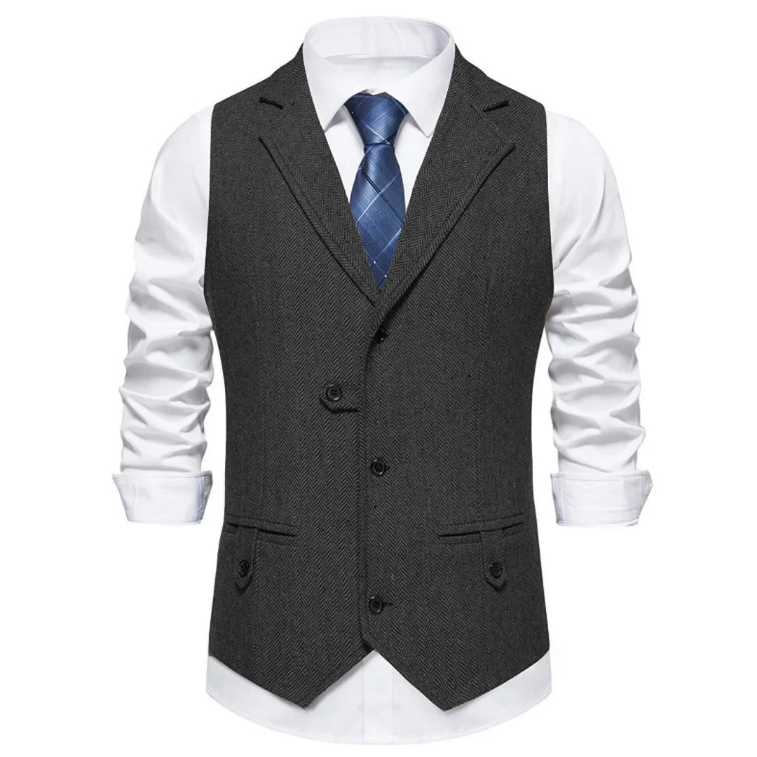 Men Vest Brown Herringbone Single Button Solid With Lapel Waistcoat For Wedding Groom Business Banquet Office Work Men Suit Vest