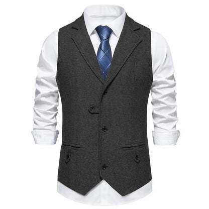 Men Vest Brown Herringbone Single Button Solid With Lapel Waistcoat For Wedding Groom Business Banquet Office Work Men Suit Vest