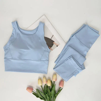 2 Piece Yoga Clothes Women's Gym Yoga Set Strap Cross Back Push Up Sport Bra High Waist Yoga Leggings Sportwear Workout Wear
