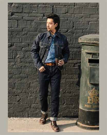 Slim Straight Jeans Rinsed Spring Men's Red Selvedge Denim Pants GT-0003