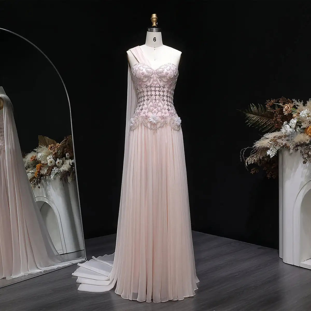 Customized Celebrity Evening Dresses Pink Sleevesless Prom Dresses High Neck Pleated Beadings Ankle Length Party Dresses