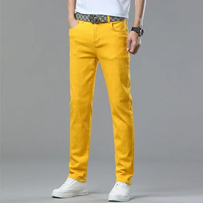 6 Colors New Jeans Men's Stretch Cotton Denim Pants Classic Straight Fashion Fit Autumn Business Casual Trousers Man Clothes