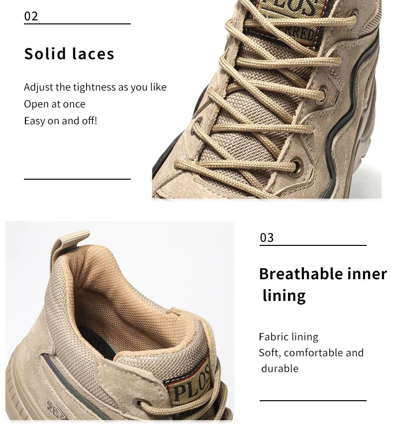 Reflective Strip Design Safety Work Shoes For Men Cow Suede Leather Indestructible Construction Boots Steel Toe Male Footwear