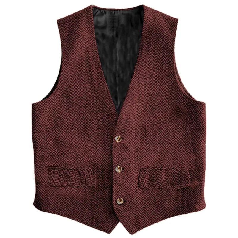 Men Vest Brown Herringbone Single Button Waistcoat Vintage Regular Slim For Wedding Banquet Work Business Casual Men Suit Vest