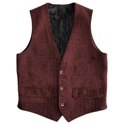 Men Vest Brown Herringbone Single Button Waistcoat Vintage Regular Slim For Wedding Banquet Work Business Casual Men Suit Vest