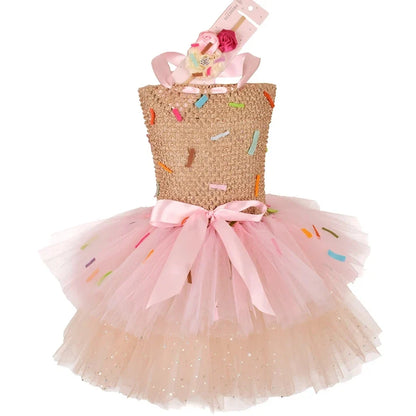 Sweet Ice Cream Candy-Themed Girls Dress for Kids Birthday Carnival Party Rainbow Tutu Children's Costume Wedding Outfits