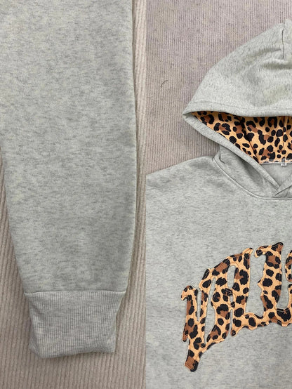 new fashionable leopard print letter embroidery street casual pants men's and women's versatile hooded sweatshirt pants set Y2K
