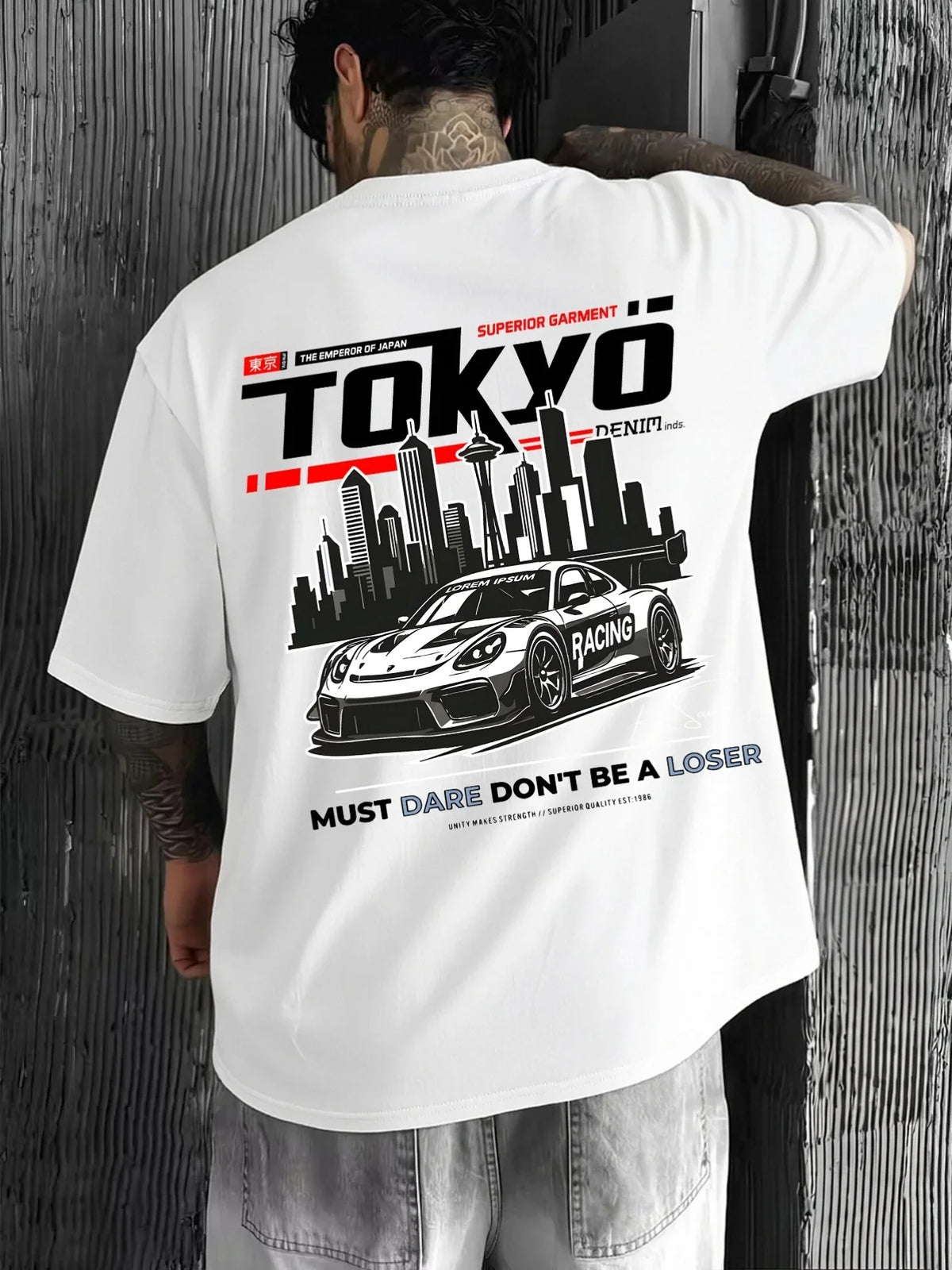 Men's Summer 100% Cotton Fashionable Casual Loose Large Size Japanese Tokyo Pattern Printed Round Neck Short Sleeve T-shirt Top