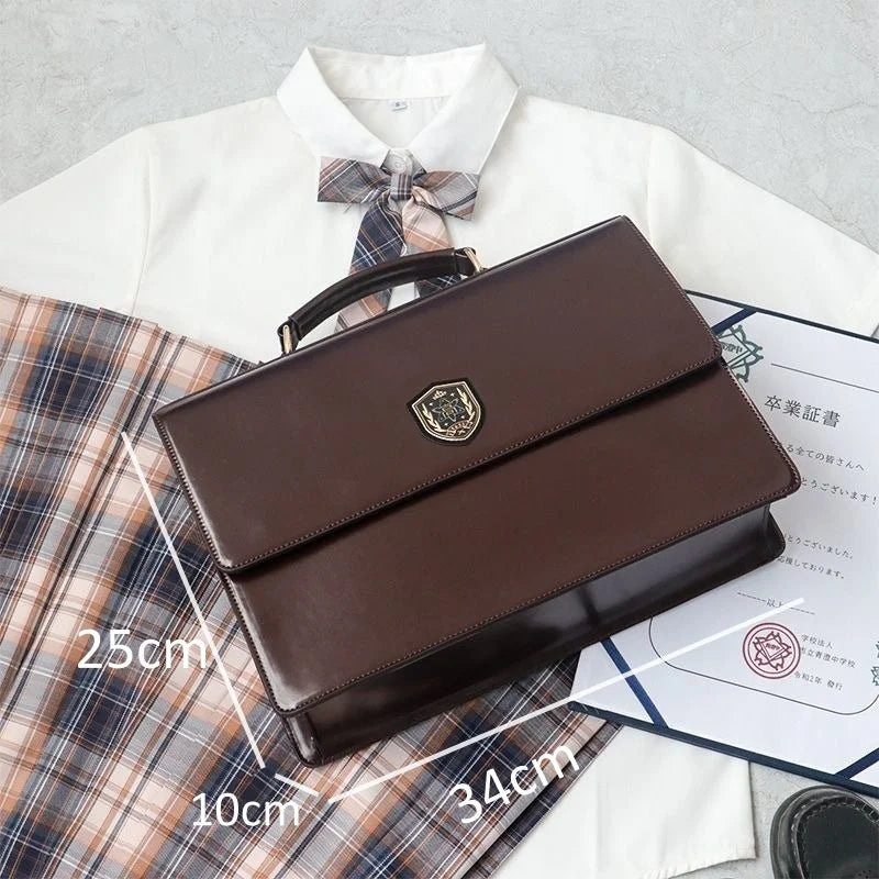 PU Brown Lolita Girls Japanese Handbags Transparent Pocket JK Uniform Student Messenger Bag Y2k Original Harajuku Square Itabags