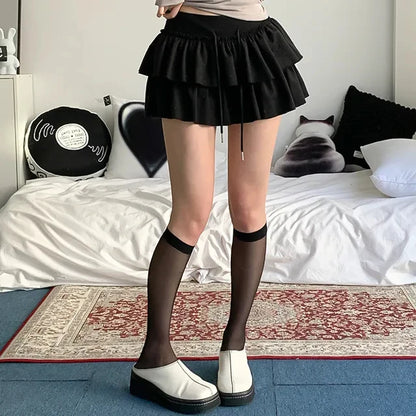Summer 2025 Casual High Waist Fluffy Skirt Women's f-length Baked Cake Skirt with Fringe Versatile Cotton 00% Skirt