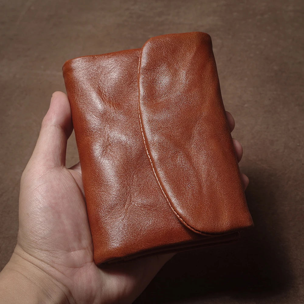 Vintage Genuine Leather Trifold Wallet for Men Women Zipper Coin Purse Driver License ID Credit Card Luxury Cowhide Wallet