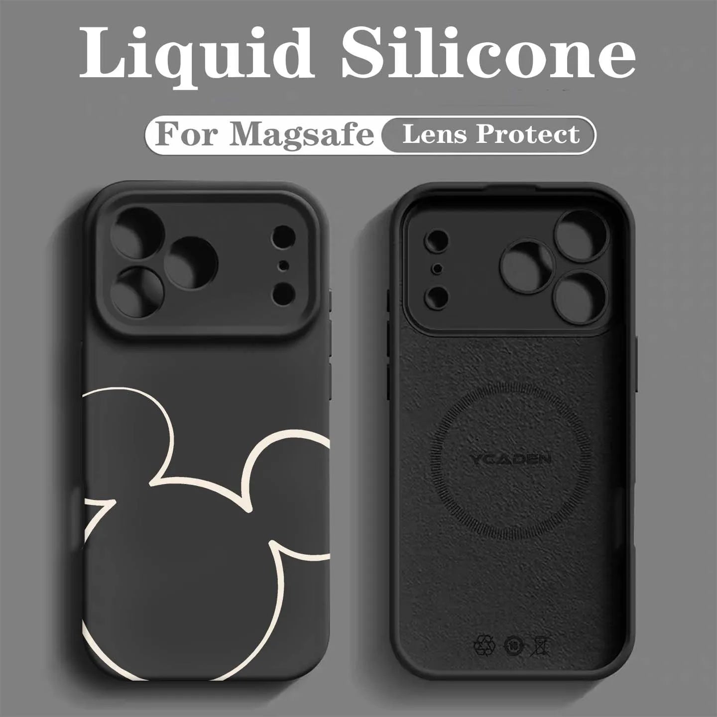 Luxury Liquid MIkey Silicone For Magsafe Phone Case For iPhone 17 Pro 16 15 14 13 12 Pro Max Wireless Charging Skin Smooth Cover