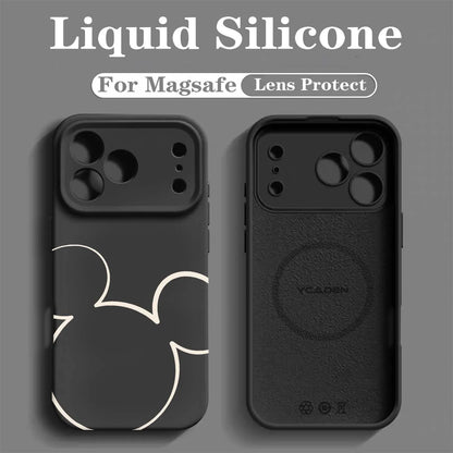 Luxury Liquid MIkey Silicone For Magsafe Phone Case For iPhone 17 Pro 16 15 14 13 12 Pro Max Wireless Charging Skin Smooth Cover