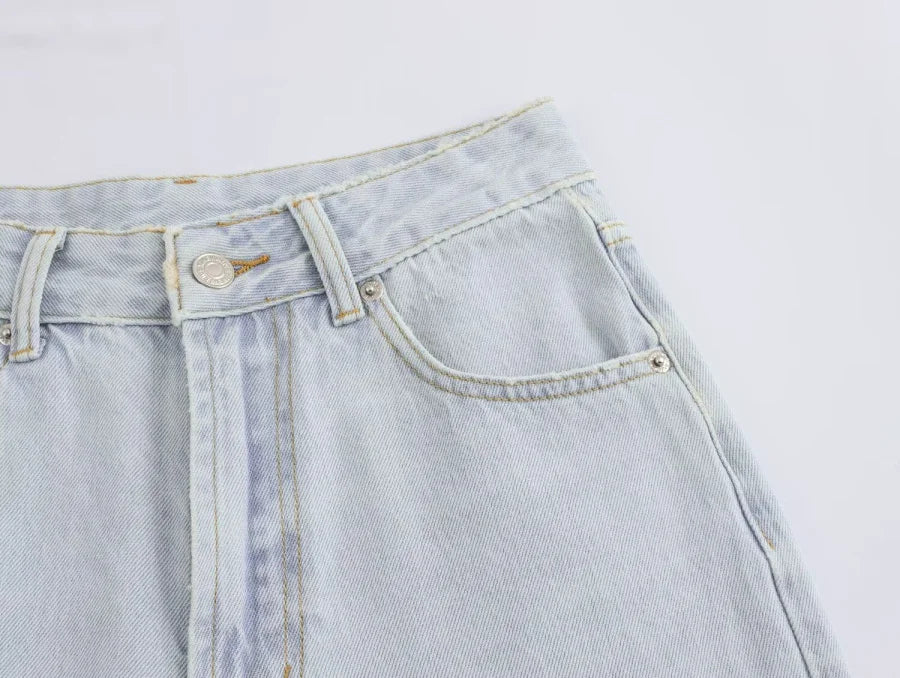 Wide-leg high-waisted jeans  women's classic everything with five pockets washed soft comfortable ultra-long jeans6045022