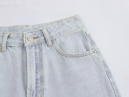 Wide-leg high-waisted jeans  women's classic everything with five pockets washed soft comfortable ultra-long jeans6045022