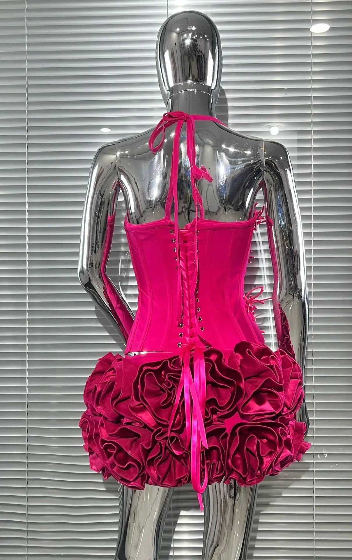Halter Sleeveless Style Corset Mini Dress with Unique Embellishments for a Special Night Out Evening Gown
