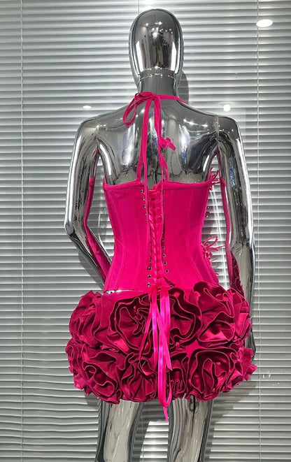 Halter Sleeveless Style Corset Mini Dress with Unique Embellishments for a Special Night Out Evening Gown