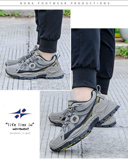 New Designers Action Leather Mesh Jogging Shoes Men Breathable Running Shoes Walking Sports Sneakers Athletic Trainers