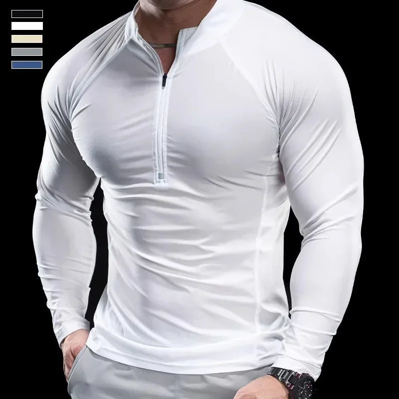 2024 New Men Sports T-shirt Gym Fitness Tops Running Training Clothes Autumn Round Neck Quick-drying Breathable Long Sleeves