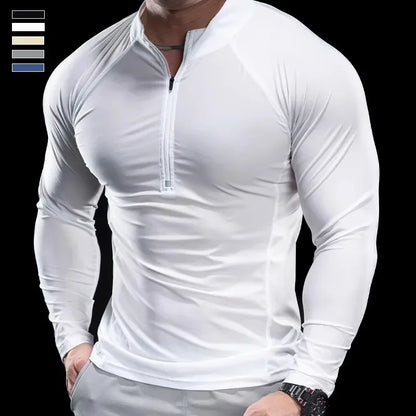 2024 New Men Sports T-shirt Gym Fitness Tops Running Training Clothes Autumn Round Neck Quick-drying Breathable Long Sleeves