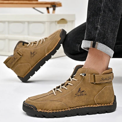 New 2024 Autumn Handmade Leather Men Boots Design Sneakers Man Breathable Casual Leather Shoes Men Ankle Boots Outdoor Boats
