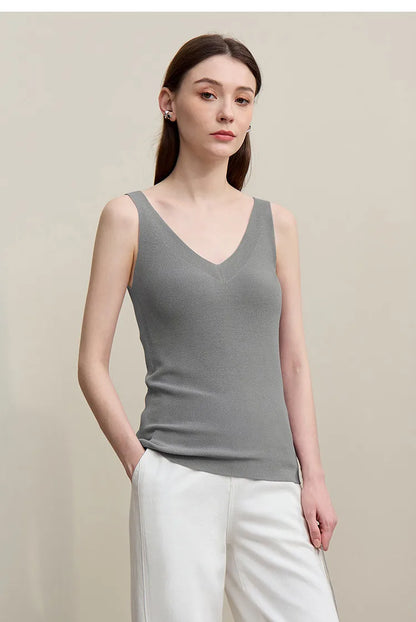 Women's Tank Top 2026 Summer New Solid Color Slim Fit Sleeveless Vest Casual Layering V-Neck Camisole For Women 12642062