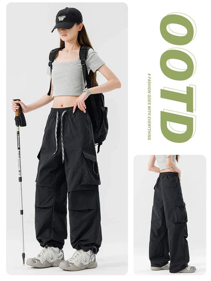 Women Hiking Pant Elastic Waist Trouser Adjustable Cuff Windproof Pant Men Outdoor Camping Pant Multiple Pockets Waterproof Pant