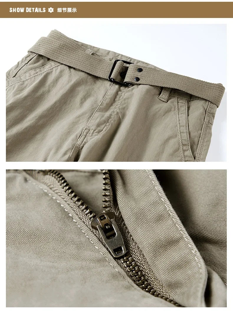 2026 Men's Cargo Pants Straight Leg Cotton Stretch Tactical Trouser Male Military Outdoor Camping Fishing Casual Work Wear Khaki