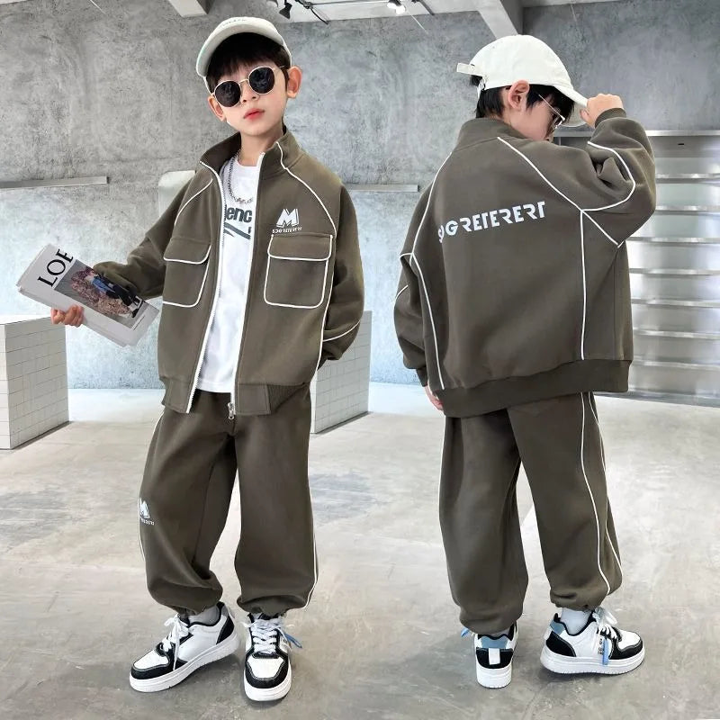 2025 New Boys' Spring-Autumn Outfit Set Middle-Large Size Korean Style Stylish Cool Kids' Clothing for Boys