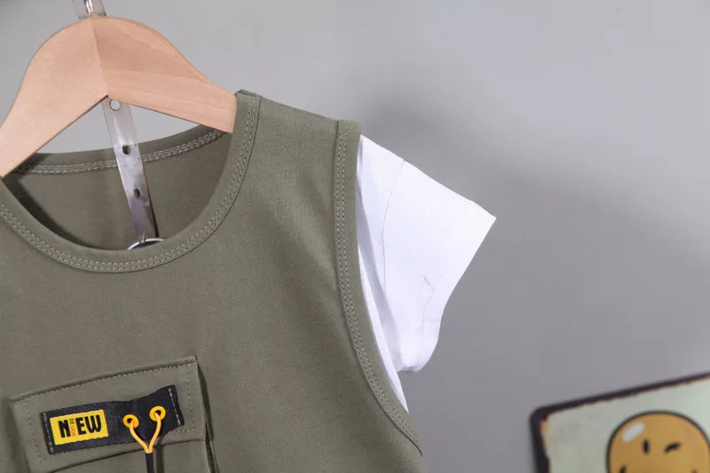 New Toddler Summer Baby Boys/Girls Clothes Children Pulling Rope Pocket T-Shirt Shorts 2Pcs/Set Infant Kids Fashion Tracksuits